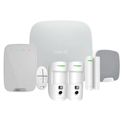 Kit de Alarma Profesional Ajax Blanca (Central Hub2 4G - 2 Sensores Pir con fotografías a demanda PhOd - Sensor Magnetico - Mando - Teclado)