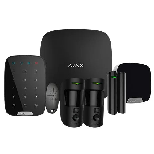 Kit de Alarma Profesional Ajax Negra (Central Hub2 4G - 2 Sensores Pir con fotografías a demanda PhOd - Sensor Magnetico - Mando - Teclado)