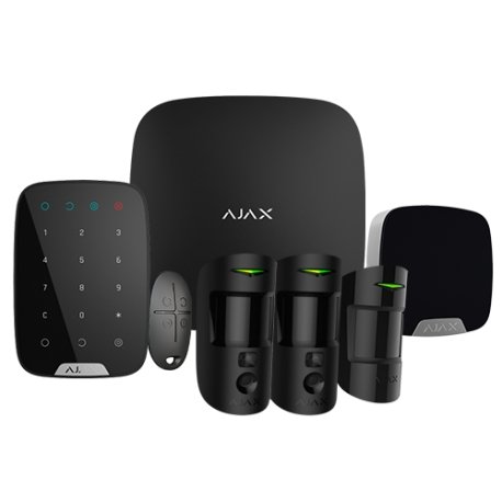 Kit de Alarma Profesional Ajax Negra (Central Hub2 4G- 2 Sensores Pir con fotografías a demanda PhOd - Mando - Sensor Pir - Teclado - Sirena Interior)