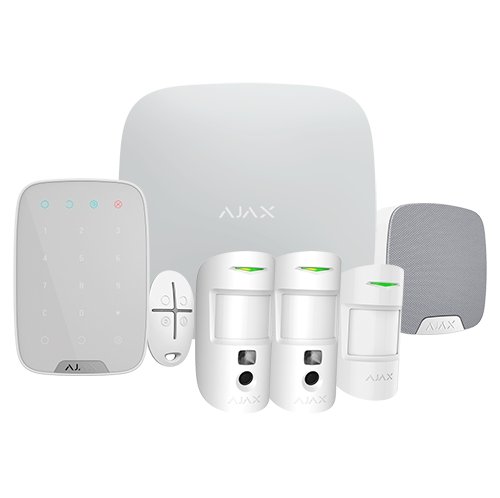 Kit de Alarma Profesional Ajax Blanca (Central Hub2- 2 Sensores Pir con Camara - Mando - Sensor Pir - Teclado - Sirena Interior)