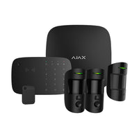 Kit de Alarma Ajax Negra (Central Hub2 - 2 Sensores Pir con fotografías a demanda PhOd - Sensor Pir - Teclado con Lector RFID Con Sirena - Llavero)