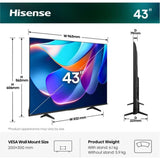 Hisense 43A6S 43" Smart TV QLED 4K UltraHD 60Hz Smart TV VIDAA HDR10 Dolby Vision