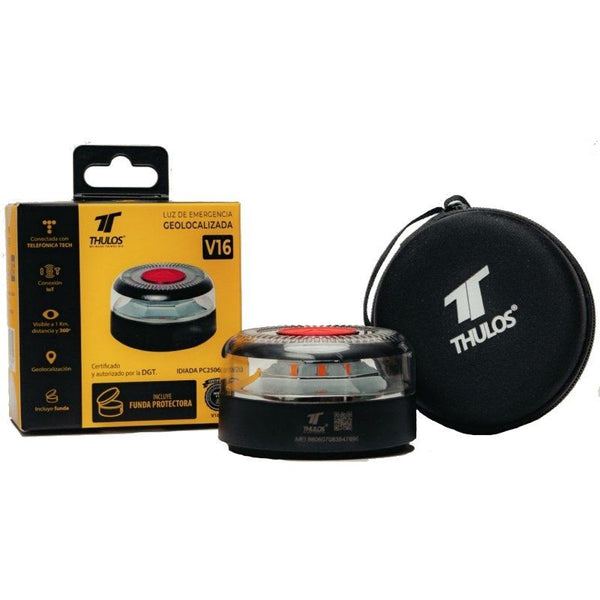 Luz Emergencia Baliza V16 Thulos TH-V16-2 Homologada Base Imantada Geolocalizable Funciona a Pilas Incluye Funda