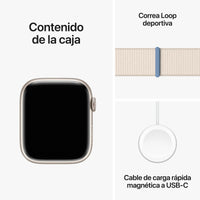 Apple Watch Series 9 | GPS | 45mm | Caja Aluminio Blanco Estrella | correa Loop deportiva Blanco Estrella | Talla única - MR983QL/A