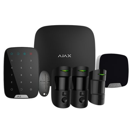 Kit de Alarma Profesional Ajax Negra (Central Hub2- 2 Sensores Pir con Camara - Sensor Pir - Mando - Teclado - Sirena Interior)