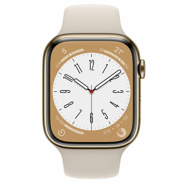 Apple Watch Series 8 GPS + Cellular 45mm Caja Acero Inoxidable Oro correa deportiva Blanco estrella - MNKM3TY/A