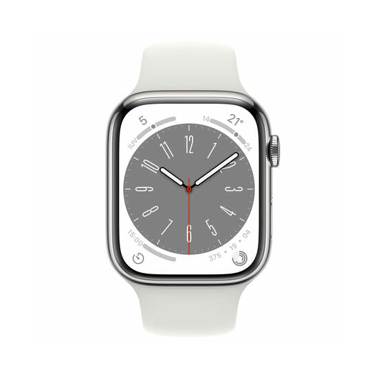 Apple Watch Series 8 GPS + Cellular 45mm Caja Acero Inoxidable Plata Correa deportiva Blanca - MNKE3TY/A - CSYSTEM REINOSA