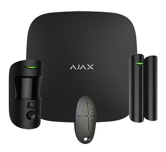 Kit de Alarma Profesional Ajax Negra (Central Hub2- Sensor Pir con Camara - Mando - Sensor Magnetico)